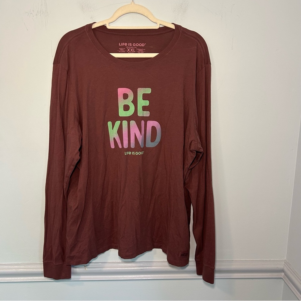 Life is Good Brown “Be Kind” Long Sleeve Crusher-Lite Tee Size XXL
